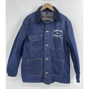 Vintage 60s Wrangler Blue Bell Denim Chore Work Coat Size 44 Highway Dept USA